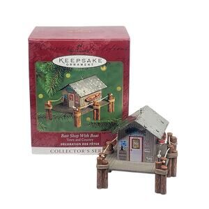 Vtg 2000 Hallmark Keepsake Ornament Town & Country Bait Shop With Boat #2